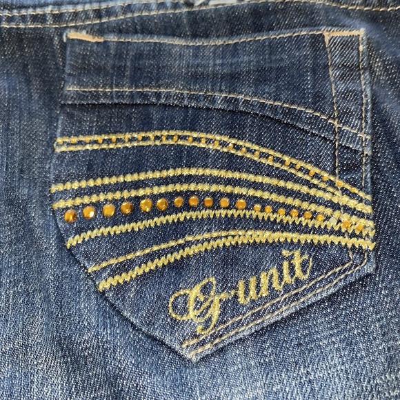 G-Unit Shorts Women's 15 Denim Bermuda Gold Buttons Rhinestone Y2K Hip Hop 50 - Picture 12 of 16